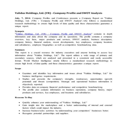 Validus holdings, ltd. (vr)   company profile and swot analysis