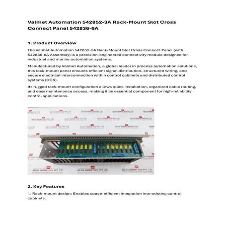 Valmet Automation 542852-3A Rack-mount Slot Cross Connect Panel 542836-6A