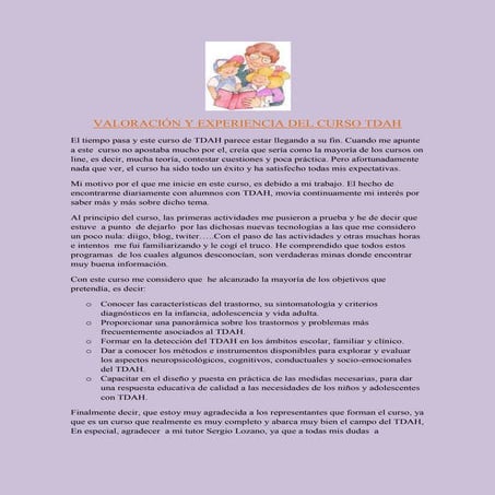 Valoración y experiencia del curso tdah