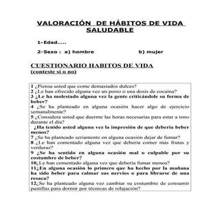 Valoración del consumo de alcohol