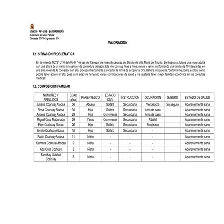 Valoracion de la familia ccahuay atocsa