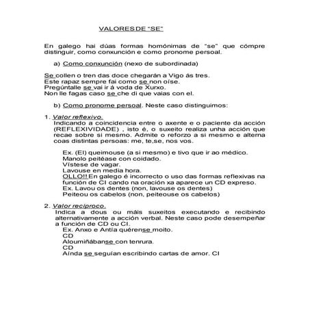 Valores do pronome SE