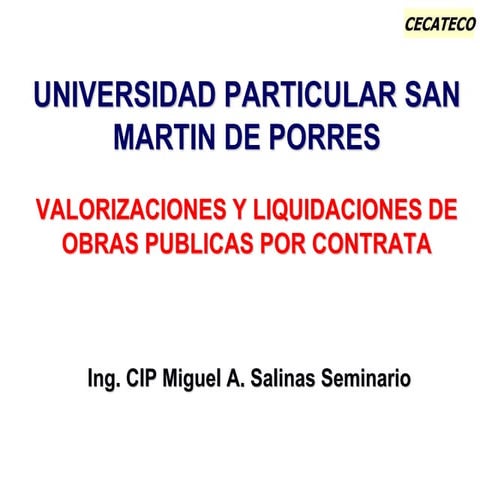 Valorización y liquidación DE OBRAS
