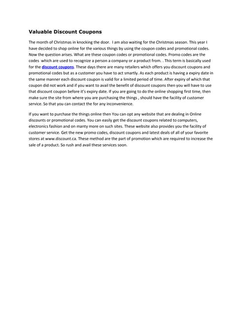 Valuable discount coupons