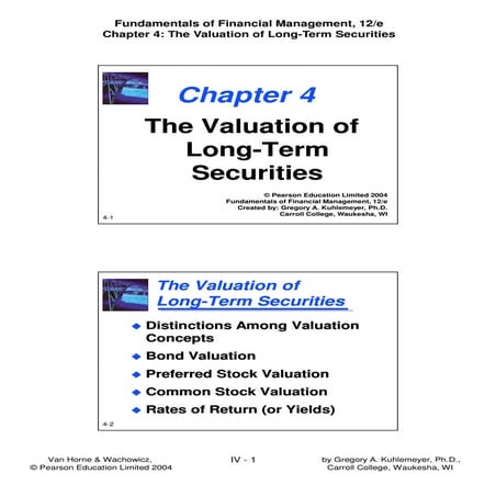 Valuation of long term securities