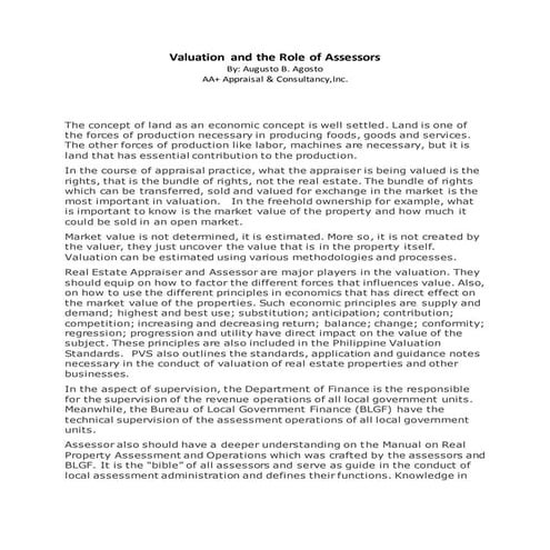 Valuation and the role of assessors