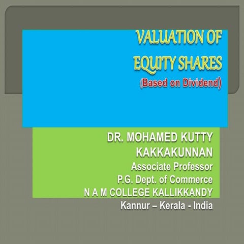 Valuation of equity sahres