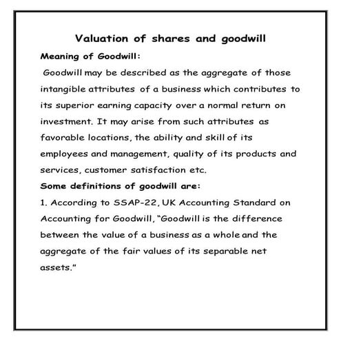 Notes on Valuation of Goodwill and Shares For BBA/B.com students
