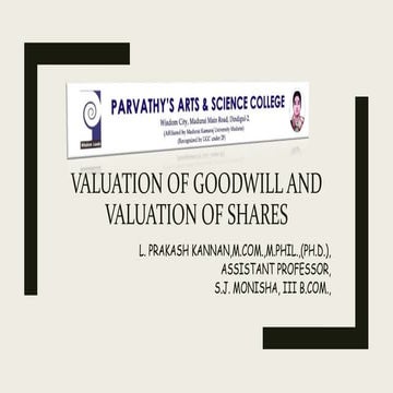 Valuation of shares and valuation of goodwill