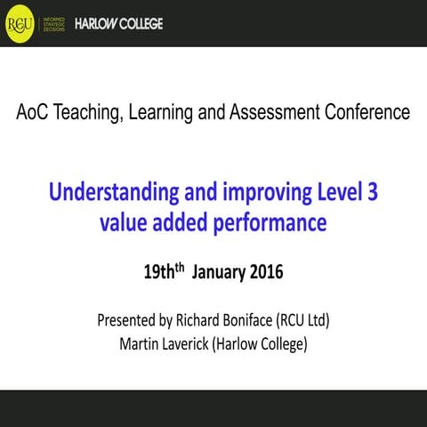Understanding and improving Level 3 Value Added Performance in the Further Education Sector