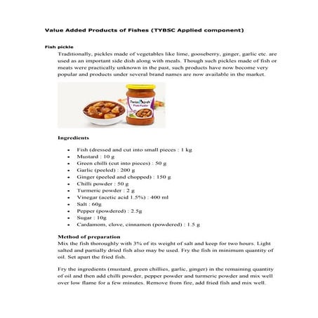 Value added products of fishes