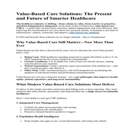 Value Based Care Solutions- A detailed study