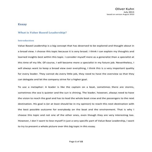 Value based leadership