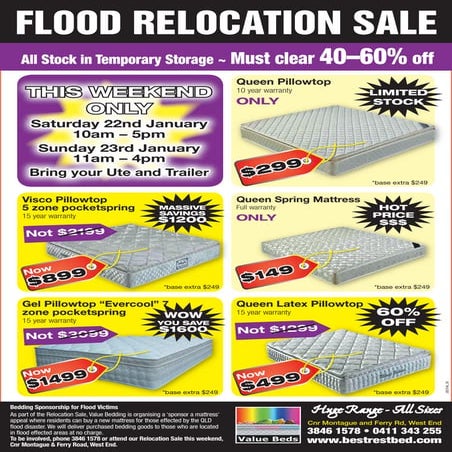 Value Beds Flood Relocation Sale Flyer