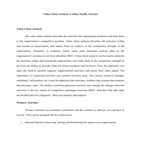 Value chain analysis cathay airline