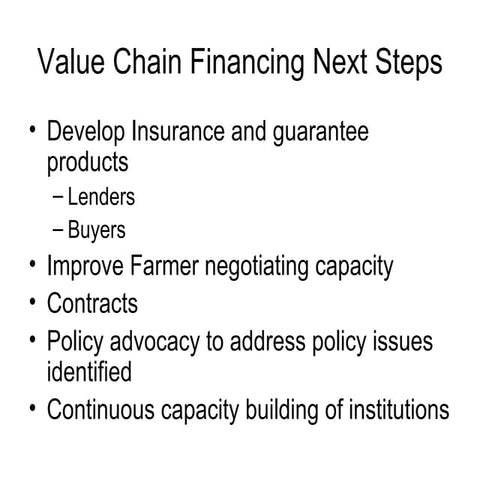 Value chain financing group recommendations summary