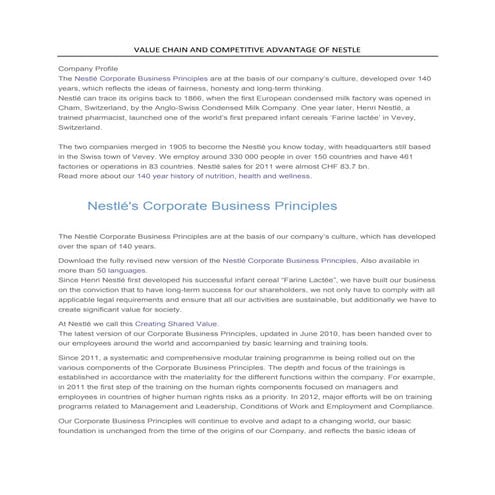 Value chain nestle analysis