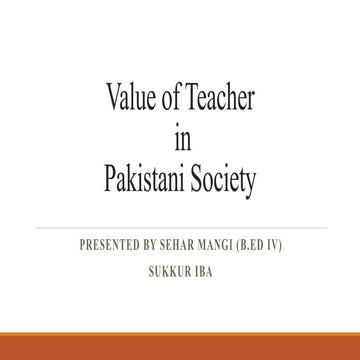 Value of teacher  in Pakistani society