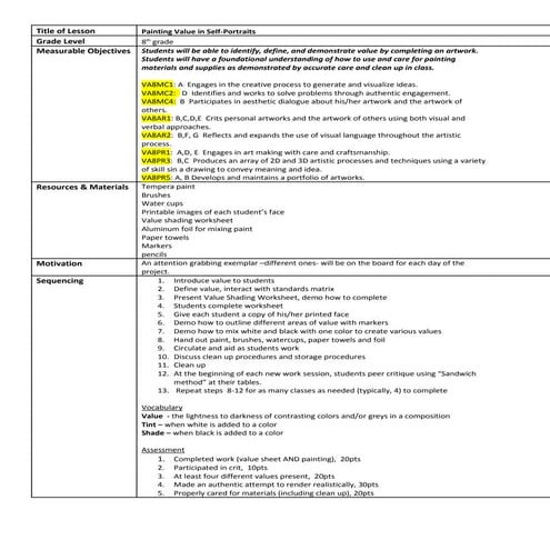 Value Painting Lesson Plan