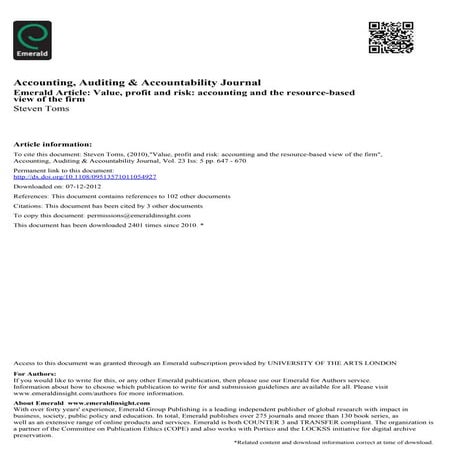 Value, profit and risk  accounting and the resource-based view of the firm