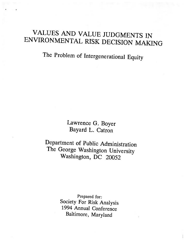 Values and Value Judgments in Environmental Risk Decision Making S…