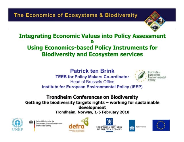 Values & assesment and MBIs for biodiversity PtB of IEEP TEEB 2 feb 2010 