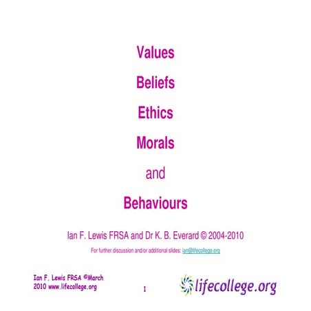 Values, Ethics, Beliefs, Morality: Leading a Full Life -  Ian F Lewis FRSA FI...