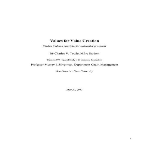 Values for Value Creation