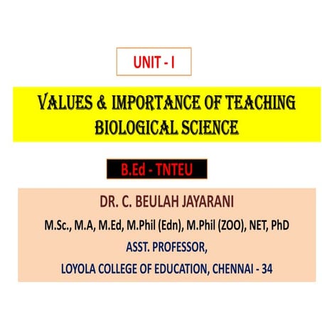 Values & importance of teaching biological science