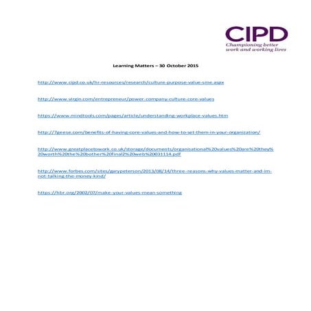 CIPD Values workshop