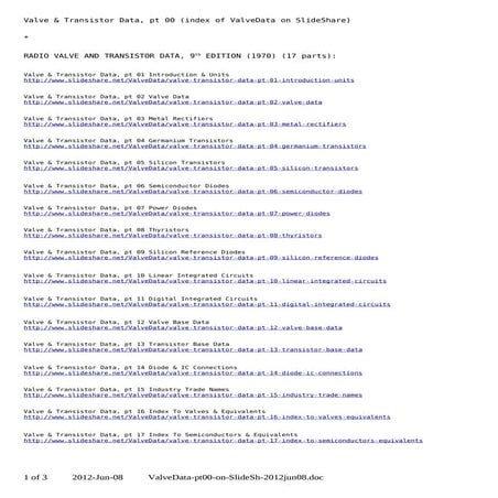 Valve & Transistor Data, pt 00 Index To Other Parts and Manuals | PDF