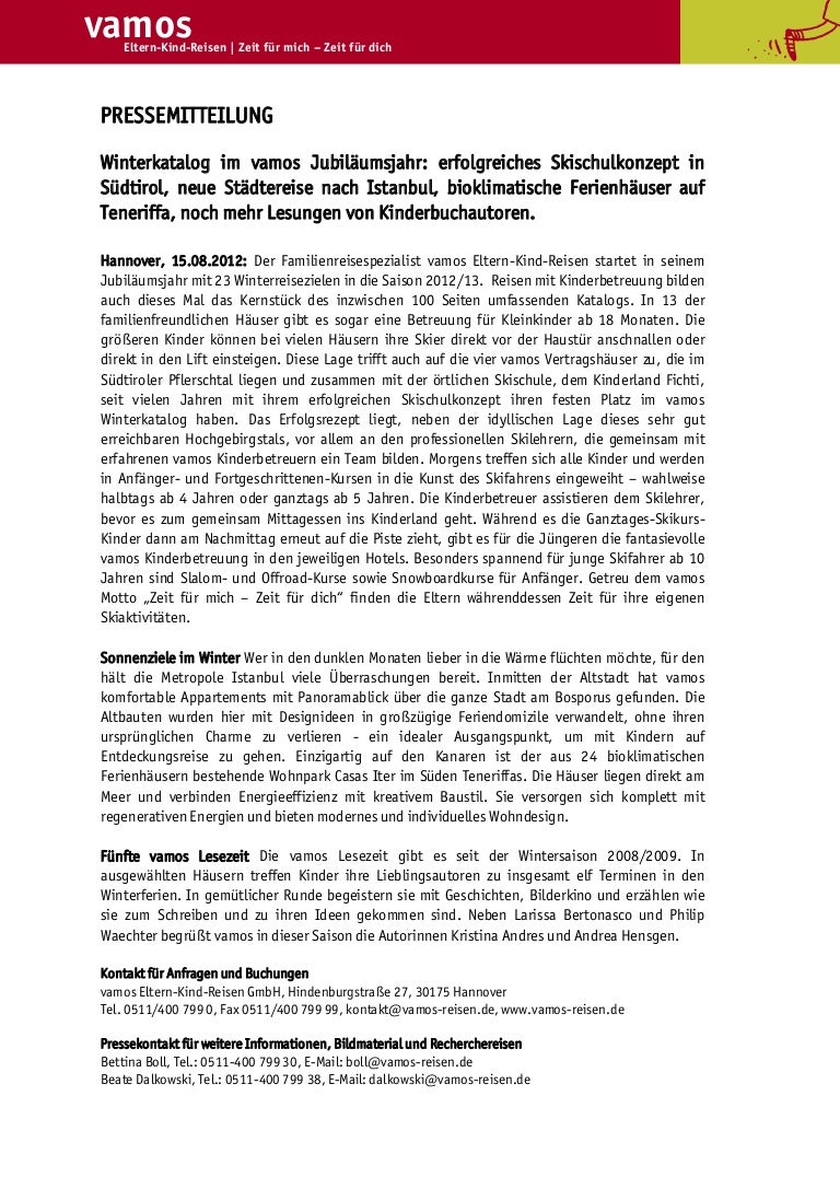 Vamos Pressemitteilung Winterkatalog 2012 2013 Pdf