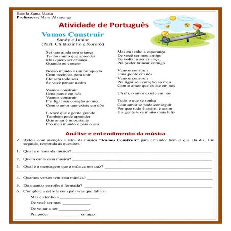 Vamos construir  de  Sandy e Júnior  - Análise e entendimento da música 