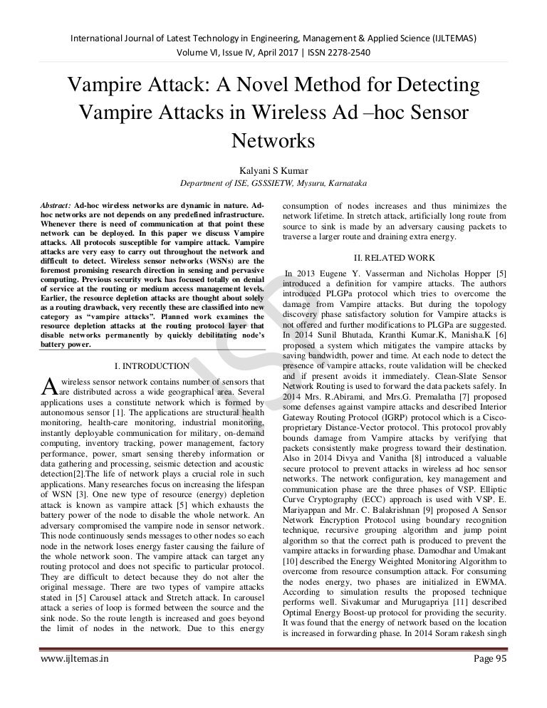 Vampire attack a novel method for detecting vampire attacks in wirele…