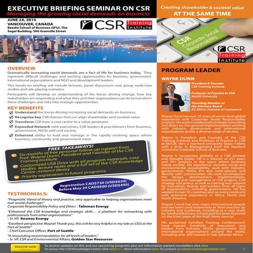 Vancouver executive briefing seminar by csr training institute