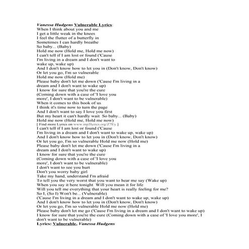 Vanessa Hudgens Vulnerable Lyrics | DOC