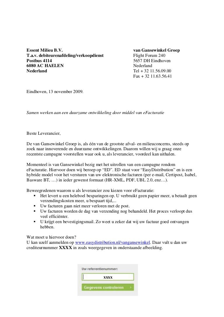 Van Gansewinkel Brief eFacturatie met ED