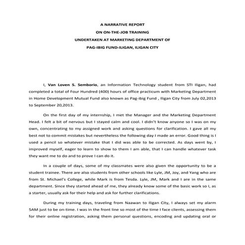 Narrative Report OJT