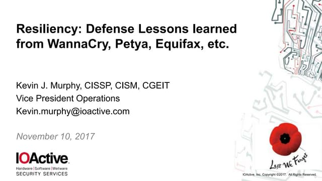 Cyber Resilency VANCOUVER, BC  Nov 2017  