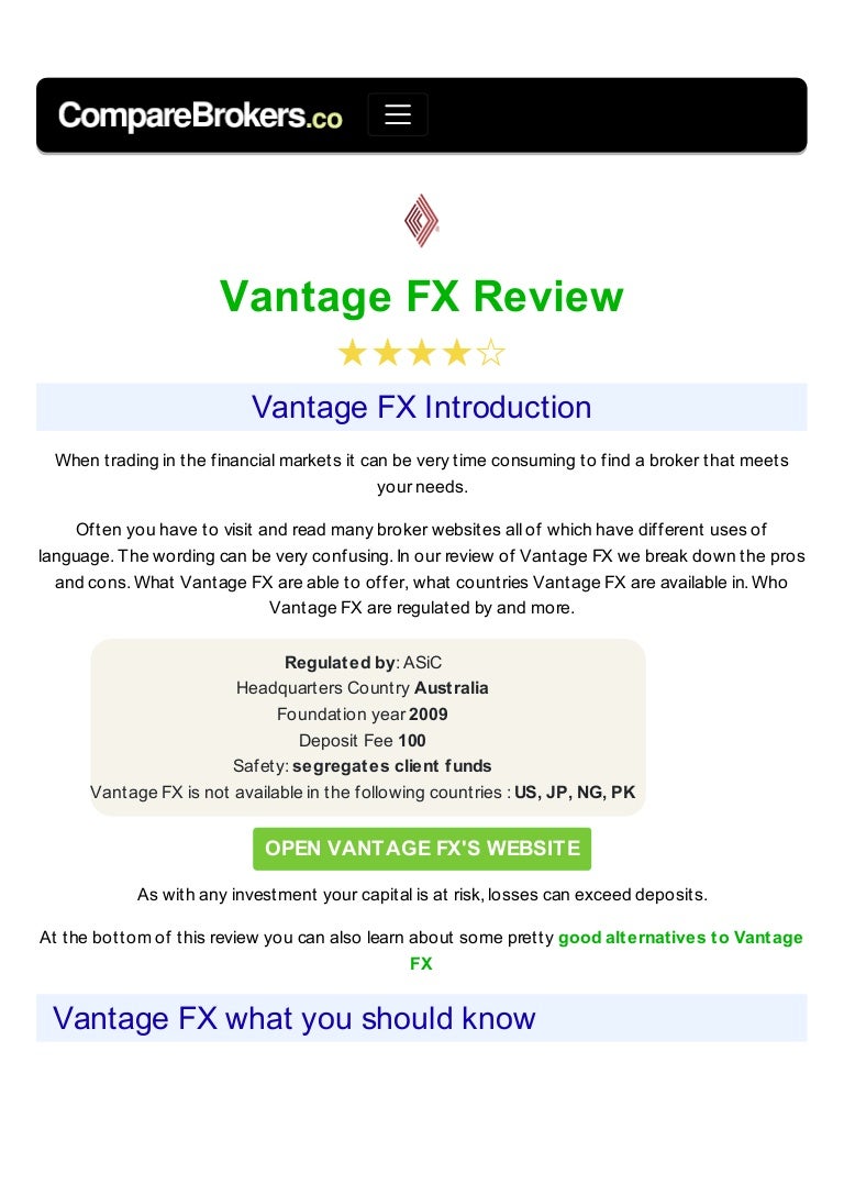 Vantage broker review