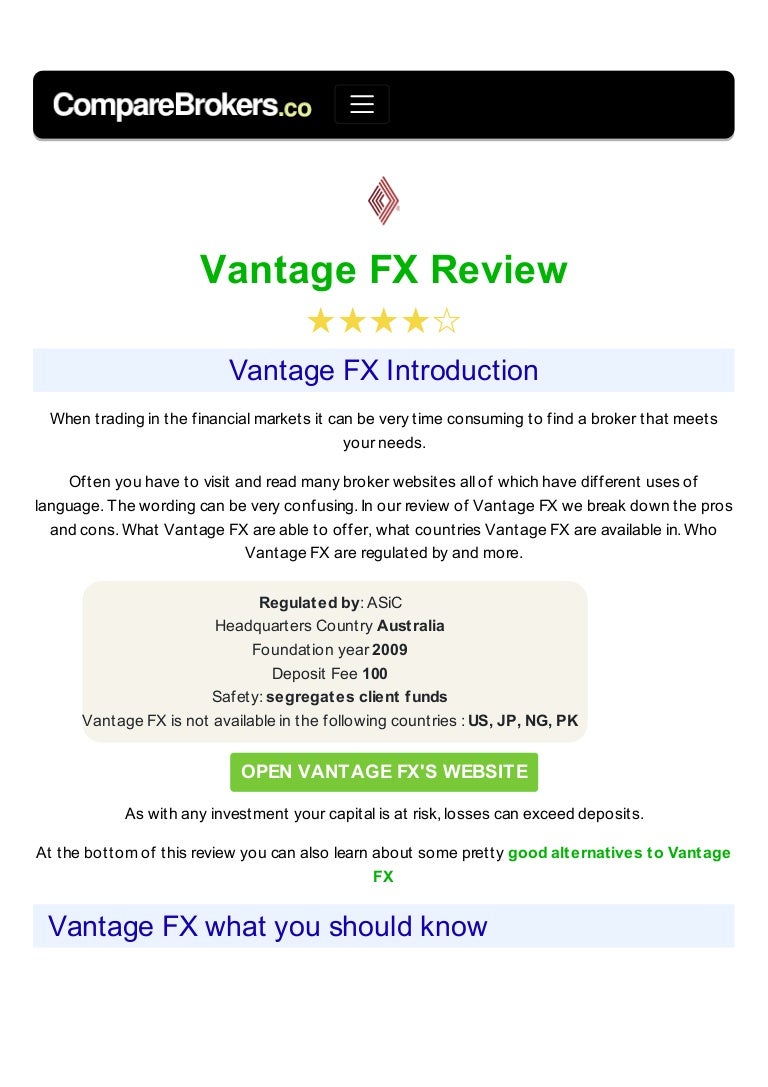 Vantage Fx Broker Review - 