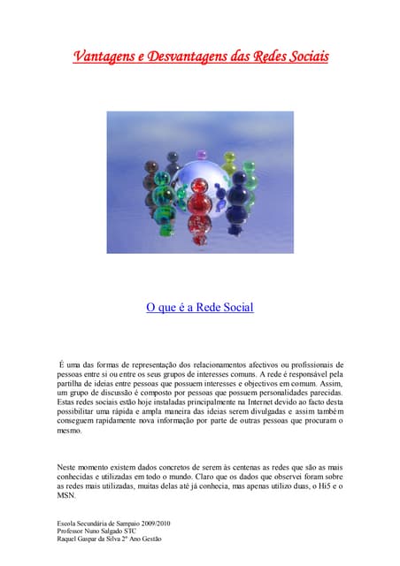 Vantagens e desvantagens das redes ...