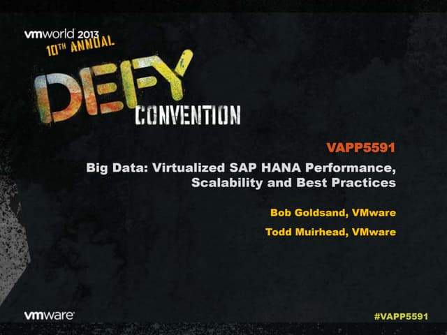 VMworld 2013: Big Data: Virtualized SAP HANA Performance, Scalability and Bes...