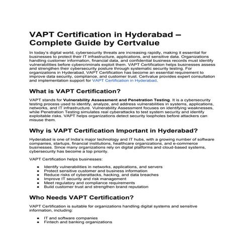 VAPT Certification in Hyderabad – Complete Guide by Certvalue.docx