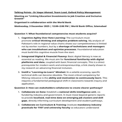 Linking Education Investments to Job Creation