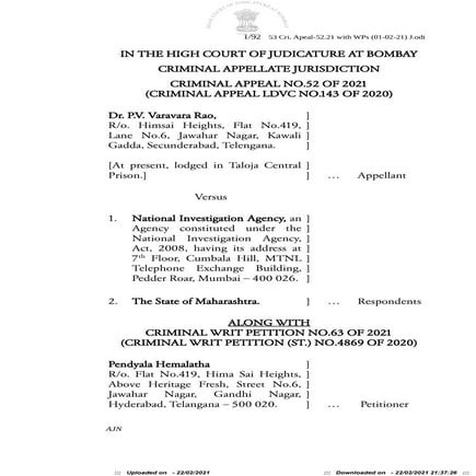 Varavara rao bail order feb 22