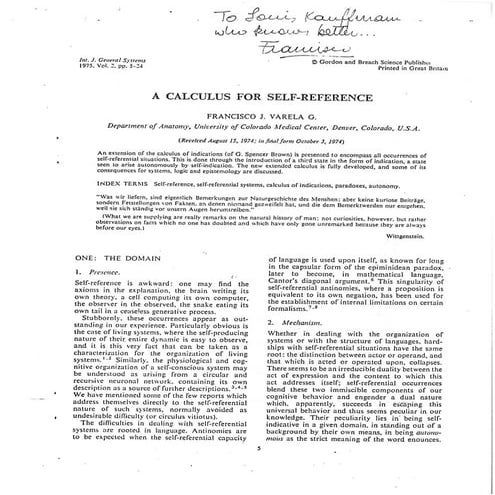 Francisco Varela - A Calculus For Self-Reference