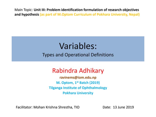 Variables: Types and Operational Definitions