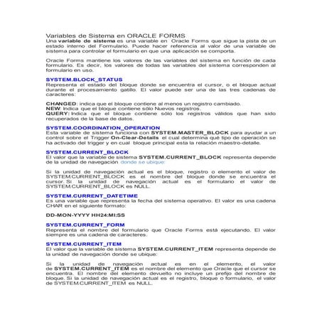 Variables de sistema en oracle forms | DOCX