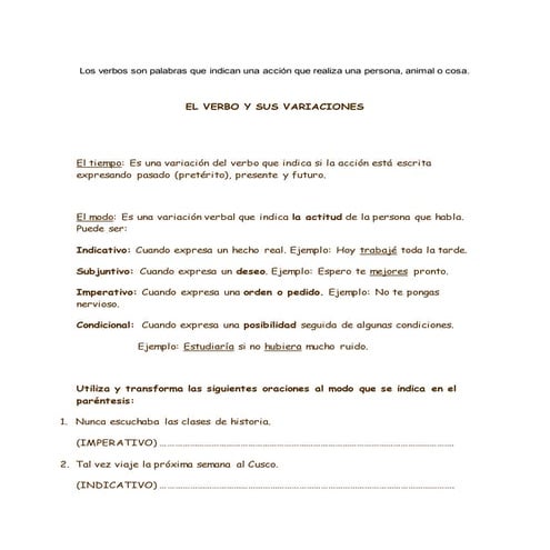 Variaciones del verbo | DOCX